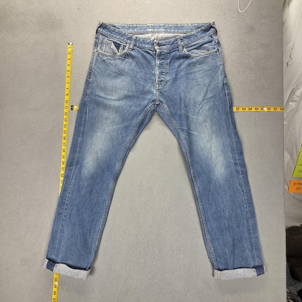 C&A Jeans Mens 36x32 Blue Selvedge The Slim Stretch Denim Straight Button‎ Fly